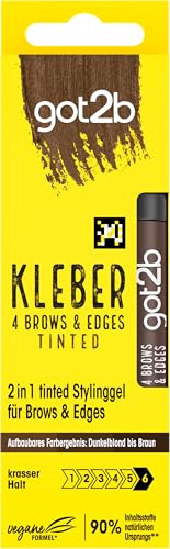 GOT2B Żel do stylizacji 2 w 1, klej 4 Brows&Edges Tinted ciemny blond do brązowego (16 ml), Tinted 2 w 1 żel do brwi i tusz do włosów z praktycznym pędzelkiem do stylizacji i utrwalania włosów dziecka