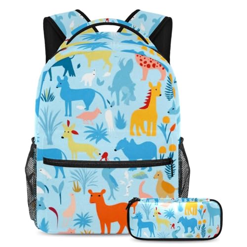 Cartable bleu enfants 2 pièces avec grand compartiment et trousse
