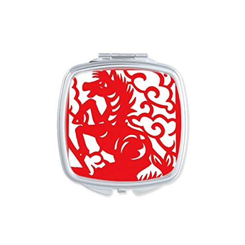 Miroir de poche compact motif cheval zodiaque chinois carré pour maquillage voyage