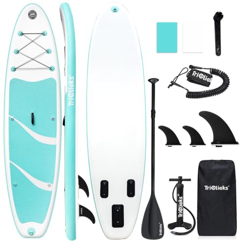 Image of Triclicks 10.6ft/10ft Stand Up Paddle Boards Inflatable SUP Board Surfboard-Beginner's Kit, Adjustable Paddle, Air Pump With Pressure Guage, Fin, Repair Kit, Premium Leash, Rucksack (Style 09, 10.6ft)