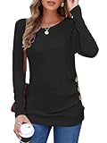 MOLERANI Womens Long Sleeve Round Neck Loose Tunic Casual Shirt Blouse Tops Plus Size Black 2XL