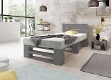 Lermowood Palettenbett M2 aus Holz 100 x 200 cm Grau mit Kopfteil...