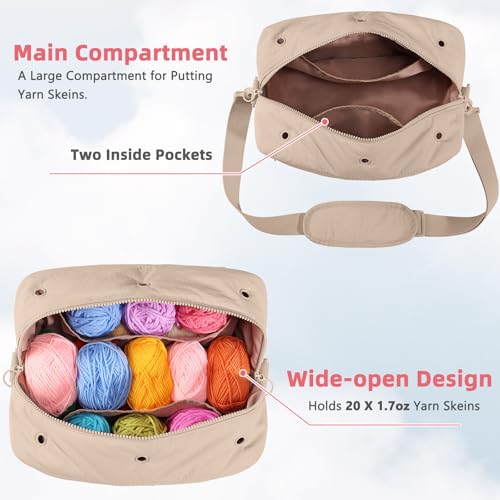 Image of MYBAGZIGN Crochet Bag Organizer for Yarn & Hooks, Large Capacity Yarn Storage Bag with Yarn Holder Holes, Portable Crochet & Knitting Bag for Crocheting on the Go, Craft Travel Bag Gifts for Women
