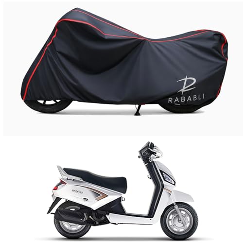Image of Waterproof Bike Body Cover Compatible for | Mahindra Gusto 110 | Taffeta Fabric, Red Piping Design, Bottom Elastic Fit | Dustproof, Sun UV & Rain Protection for All Bikes