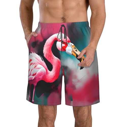 Painting Flamingo Print Stylish Beach Shorts Swim Trunks Lightweight Breathable Summer Outdoor Activities