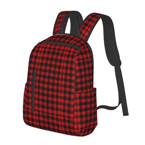 Mochila casual para viaje y trabajo con diseño a cuadros rojo y negro miniatura 2