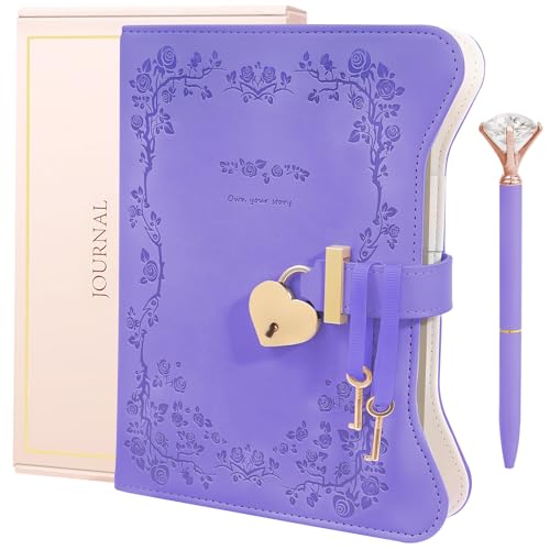 BSRBAOZY Diario para niñas con cerradura y llaves, 360 páginas con bordes dorados, cuaderno recargable A5 para mujeres, diario con bolígrafo y marcapáginas, regalo secreto para niñas y adolescentes
