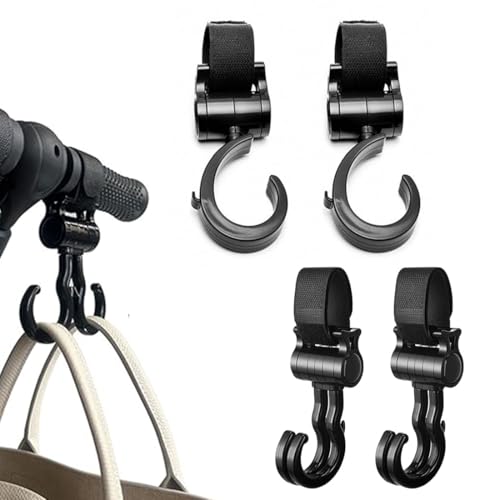 LAKJUOZ 4 Stück Kinderwagen Haken, Kinderwagen Zubehör,Drehbar，Klettverschluss Haken Kinderwagen Für Wickeltasche, Handtaschen, Hängesäcke, Rucksäcke, Geldbörsen. Kinderwagen Zubehör, Universelle Pass