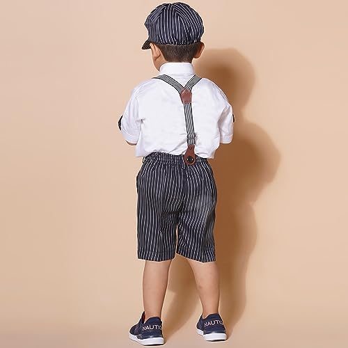 Image of AJ DEZINES Kids Cotton Printed Shirt Shorts Set For Boys With Cap and Suspender