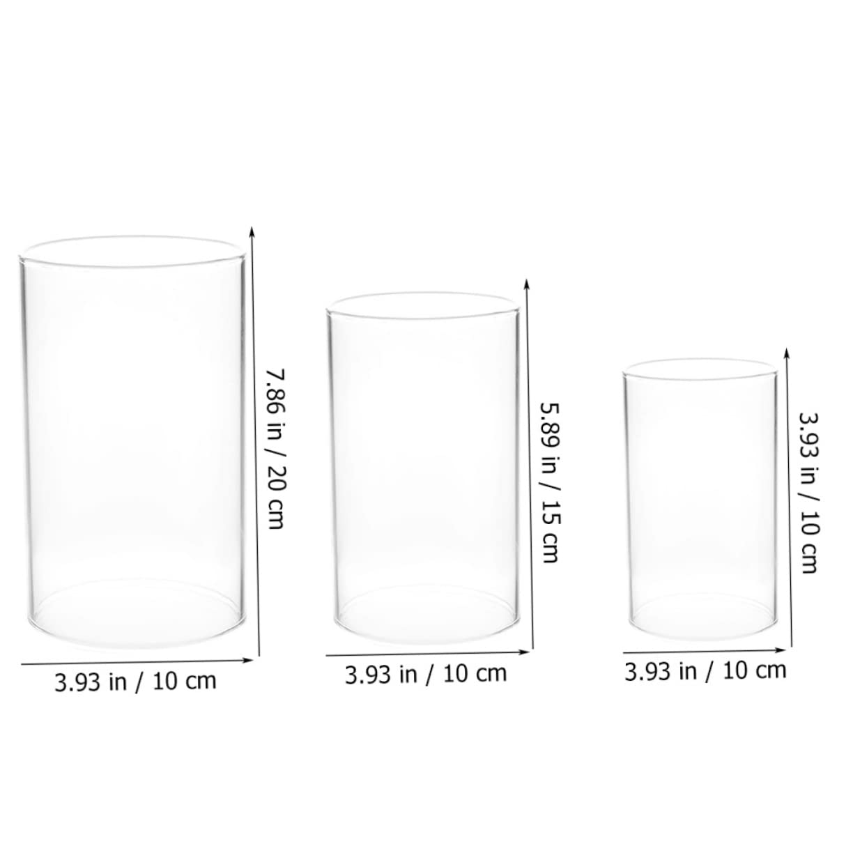 IMIKEYA Lot de 3 Bougeoirs Pilier en Verre Transparent en Verre Borosilicate, Abat-Jour Tube Simple et Coupe-Vent pour Bougies, pour Décoration Intérieure