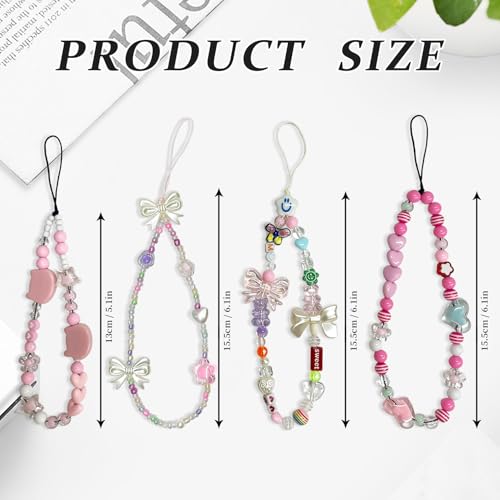 Lexaoyoo Phone Charms 4 Pack, Beaded Cellphone Wrist Strap Set — view 4