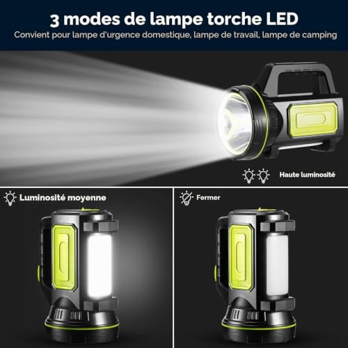 Vvciic Lampe de poche LED rechargeable, puissante lampe de poche rechargeable par USB, lampe de poche portable, lampe de recherche LED super lumineuse, lampe à main étanche pour camping, lampe de – vue 5