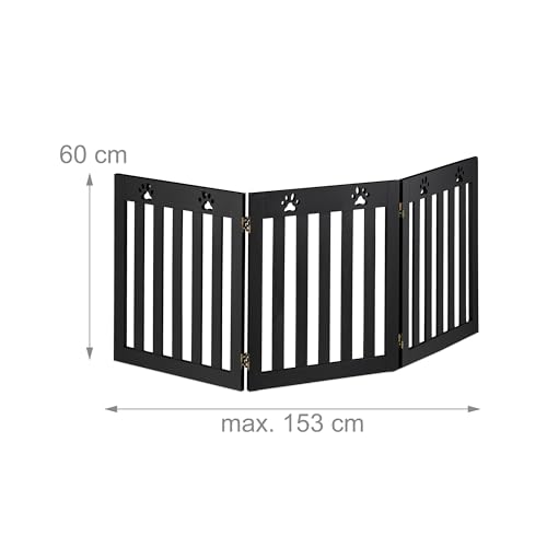 Relaxdays Hundeabsperrgitter, freistehendes Schutzgitter, HxB: 60 x 153 cm, MDF, zusammenklappbares Türgitter, schwarz
