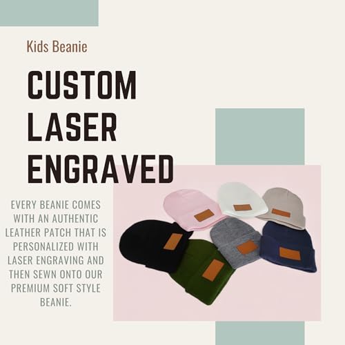 Personalized Beanie Hats, Custom Engraved Leather Patch Knitted Beanies for Infant Toddler Youth– Custom Name Winter Knit Cap for Children Black2