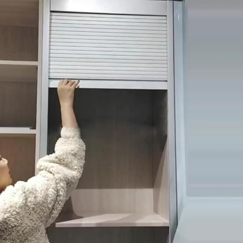 プルダウン式スライドタンブールドア、店舗カウンターワードローブ用格納式ロールアップドア、プラスチック製マルチフォールドスラットゲート(White,28x36in (71x91cm))