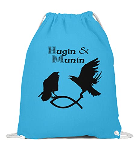 Raben de poisson de Noël sac à dos cordons coton bleu ciel Hugin & Munin 37x46cm