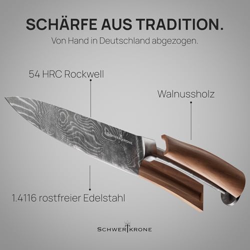 Foto von Schwertkrone Kochmesser Chefmesser Walnussgriff Küchenmesser mit Handabzug Made in Germany