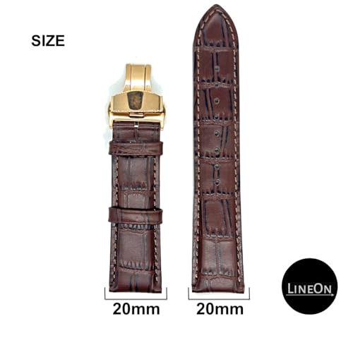 Image of Lineon 20mm Half Padded Leather Mens Watch Strap with ButterFly Lock For Branded Watches Tool and Pins Include
