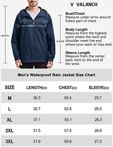 V Valanch Mens Golf Rain Jacket Waterproof Hooded Windbreaker Reflective Running Hiking Raincoat For Men(Navy,2Xl #TOP6