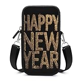 Jubonexis Glänzender goldener Text Happy New Year Crossbody Handytasche Smartphonetasche mit verstellbarem Riemen schwarz