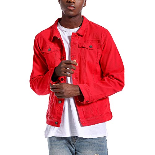 Image of Mens Denim Jacket Ripped Slim Jean Jacket Coat for Men