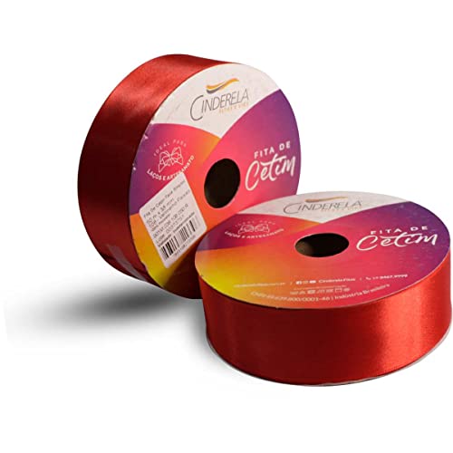 Cinderela Fitas Fita de Cetim Simples Face, 38 mm, Vermelho Paixão, Rolo de 50 Metros