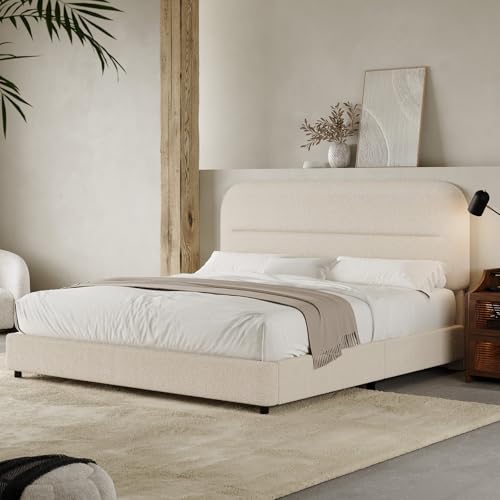 HOMBCK Full Size Boucle Bed Frame, Upholstered Bed Frame Full
