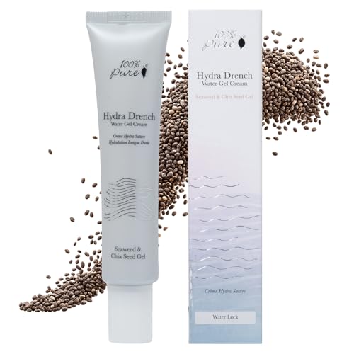100% PURE Hydra Drench Cream, Daily Face Moisturizer with Hyaluronic Acid, Rose Water, Skin Care for All Skin Types, Natural Face Cream - 1.4 Fl Oz