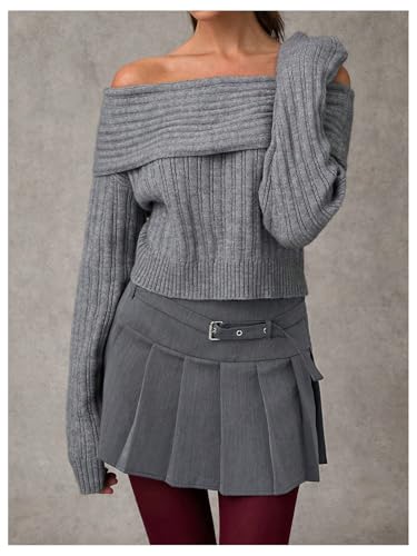 Floerns Women's Pleated Hem Low Waisted Mini Skirt A Line Preppy Belted Skirts3