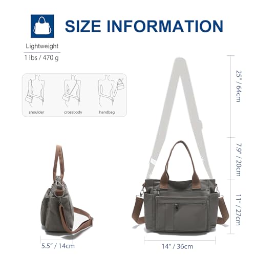 Sursee Canvas Tote Bags Large Capacity Shoulder Bags Multiple Pockets Totes with Long Strap for Easy Carry4