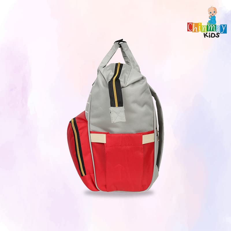 Image of Chinmay Kids Baby Diaper Backpack for New Born Baby Mother /Mom Stylish Polyester Organizer Bag for Casual Travel Outing & Traveling (Red Grey, 16 X 9.5 X 7.5 in)