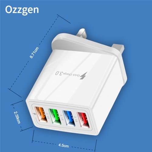 Multi USB Charger Plug UK, 4-port Usb Charger Plug with QC 3.0, Fast Charging Plug for iPhone, Samsung, Power Adapter for Cellular Phone Ozzgen - Image 8
