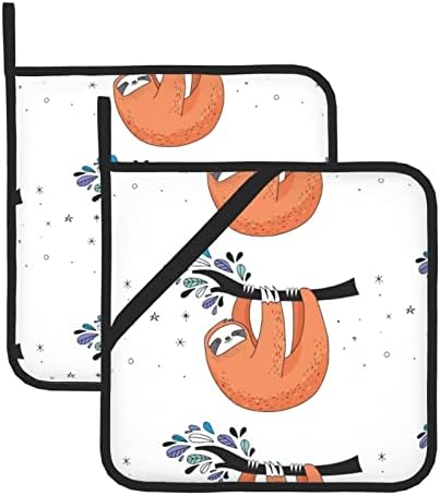 Sloth Green Pot Holders Sets of 2 Heat Resistant Non-Slip Potholder for Microwave Cooking Baking Oven End Dishes and BBQ