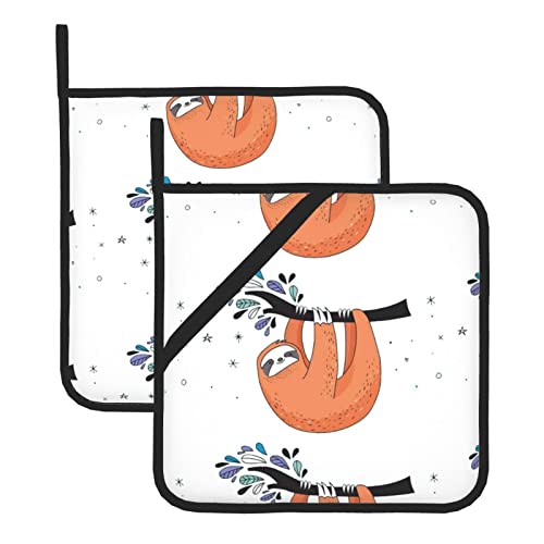 Sloth Green Pot Holders Sets Of 2 Heat Resistant Non-Slip Potholder For Microwave Cooking Baking Oven End Dishes And Bbq #TOP3