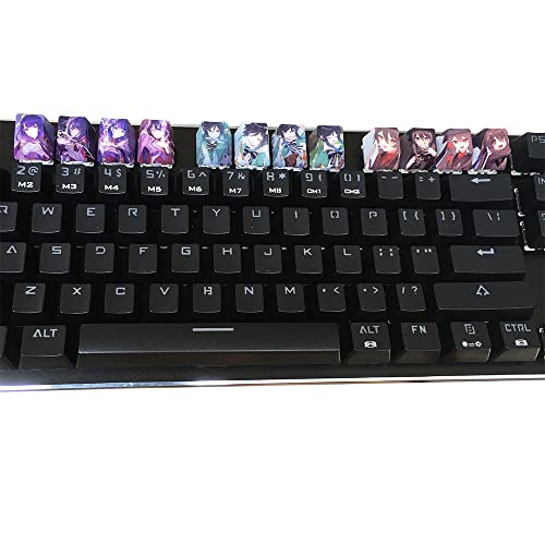 Benemate 12 keycap Set, 5-Side Dye-subbed PBT Keycaps, R4 Keycaps, DIY Cherry Profile Keycaps for Gaming Mechanical Keyboard, Genshin Impact Raiden Shogun Hutao Venti