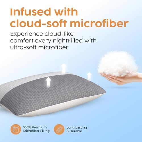 Image of CareFoam Height Adjustable Microfiber Sleeping Pillows - Set of 8 | 16 inch x 24 inch| Soft, Supportive & Washable | Ideal for Back, Side & Stomach Sleepers | White & Grey Cover