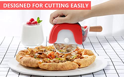 Image of P-Plus International Pizza Cutter and Serving Turner Set - 2-Piece Tool With Wheel and Spatula (Red)