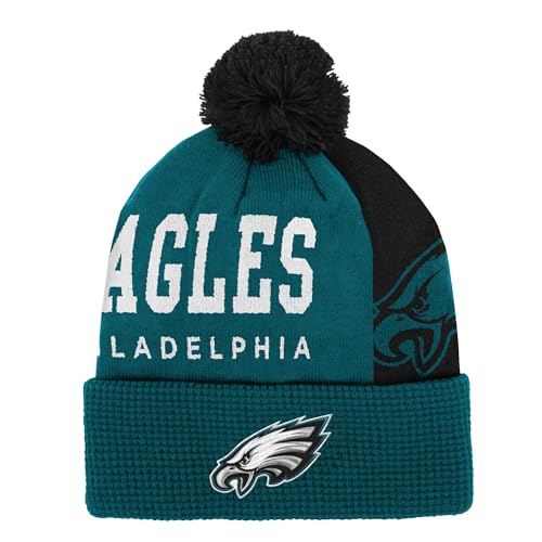 Outerstuff NFL Little Kids 4-7 Tailgate Cuffed Pom Beanie Hat, Philadelphia Eagles, Green