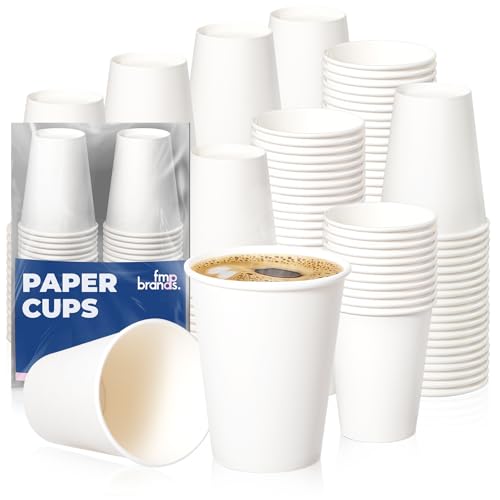 Fit Meal Prep 200 Pack 12 oz Disposable Paper Coffee Cups, Premium Hot Cups for Hot/Cold Beverage, Durable Thickened White Paper Cup Bulk for Party, Office, Bussines, Cafes, Bistros, Daily Use