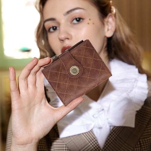 Image of FALAN MULE Small Wallet for Women Bifold RFID Blocking Leather Card Holder with Zipper Coin Pocket