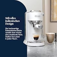 De'Longhi Dedica Duo - Perfetto Kompakte Siebträgermaschine Espressomaschine mit Soft-Touch-Icons, manuellem Milchaufschäumer für Espresso, Cappuccino und Cold Brew, 15cm breit, Weiß (EC890.WI) – Ansicht 2
