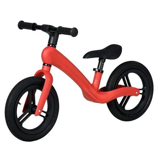 AIYAPLAY 12" Kids Balance Bike for 2, 3, 4, 5 Year Old Lightweight No Pedal Training Bike with Adjustable Seat, Rubber Wheels - Red