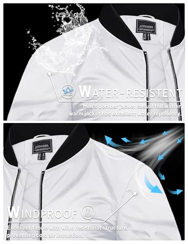 Image of TACVASEN Men's Bomber Jacket Fall Winter Warm Full Zip Windbreaker Jackets | Water-repellent windproof quilted jacket, 3 utility pockets, versatile for fall winter cold weather