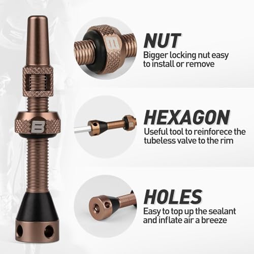 Image of BWSHLF Tubeless Presta Valve Stem 40 /44 /55 /60 /65 /70 /80 /100 mm, Super Light Alloy Presta Valve Stem Kit with Valve Core Remover Tool and Valve Stem Caps - Multiple Color and Size Options(Pair)