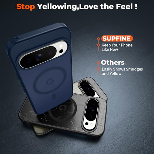 Image of SUPFINE Magnetic for Google Pixel 10 Pro Case /Pixel 10 Case with Screen Protector, (Built-in Magnets) ((Military Grade Drop Protection) Slim Translucent Shockproof Phone Case,Sapphire Blue
