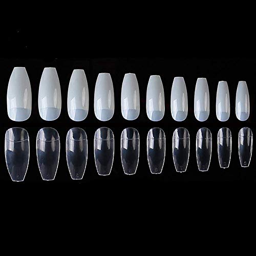 Ballerina False Nails Tips, 1000Pcs Long Coffin Shape Nail art Tips Natural/Clear Full Cover Long Ballet Shaped Artificial Nails for Nail Salons DIY Nail Art 10 Size