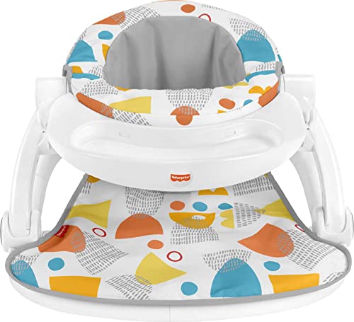 Fisher-Price Deluxe Sit-Me-Up Floor Seat –Primary Hills, Portable Infant Chair with Tray and -Toy bar