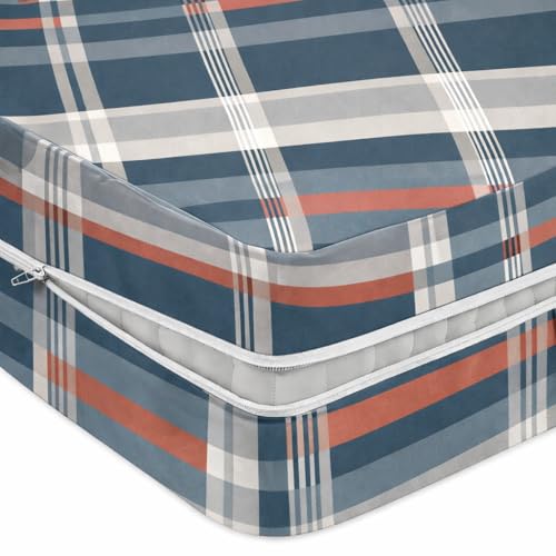 Image of Premium Cotton Printed Mattress Cover /Protector with Zipper Chain|Provides All Around Protection with 360 Encasing |Single Size Bed - 72x36+6 inches (6 x 3 Feet Mattress) - Blue Tartan