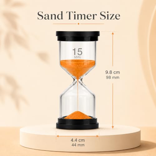 Image of Sand Clock 15 Minute Orange Hourglass Timer for Kitchen Classroom Games