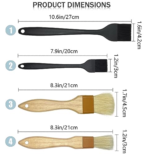 4 Pack Pastry Brush-Basting Brush Pastry Brushes for Baking, Silicone Basting Brush, Basting Oil Brush with Boar Bristles and Beech Hardwood Handles for Kitchen, Grilling and Spreading Oil, BBQ Sauce - Thumbnail 4